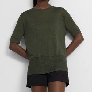 Theory Linen Blend Easy Tee in Clover Green